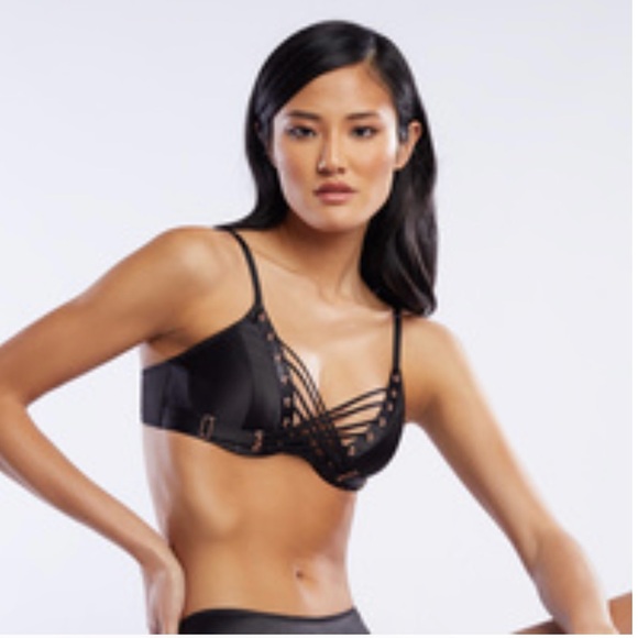Savage X Fenty lot 2 32D bondage corset cleavage garter belt bra plum black - Picture 3 of 13